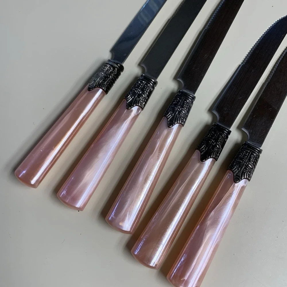 Vintage Gilbson Pink Pearl Roseland Pearlescent Kitchen Flatware Set of 35